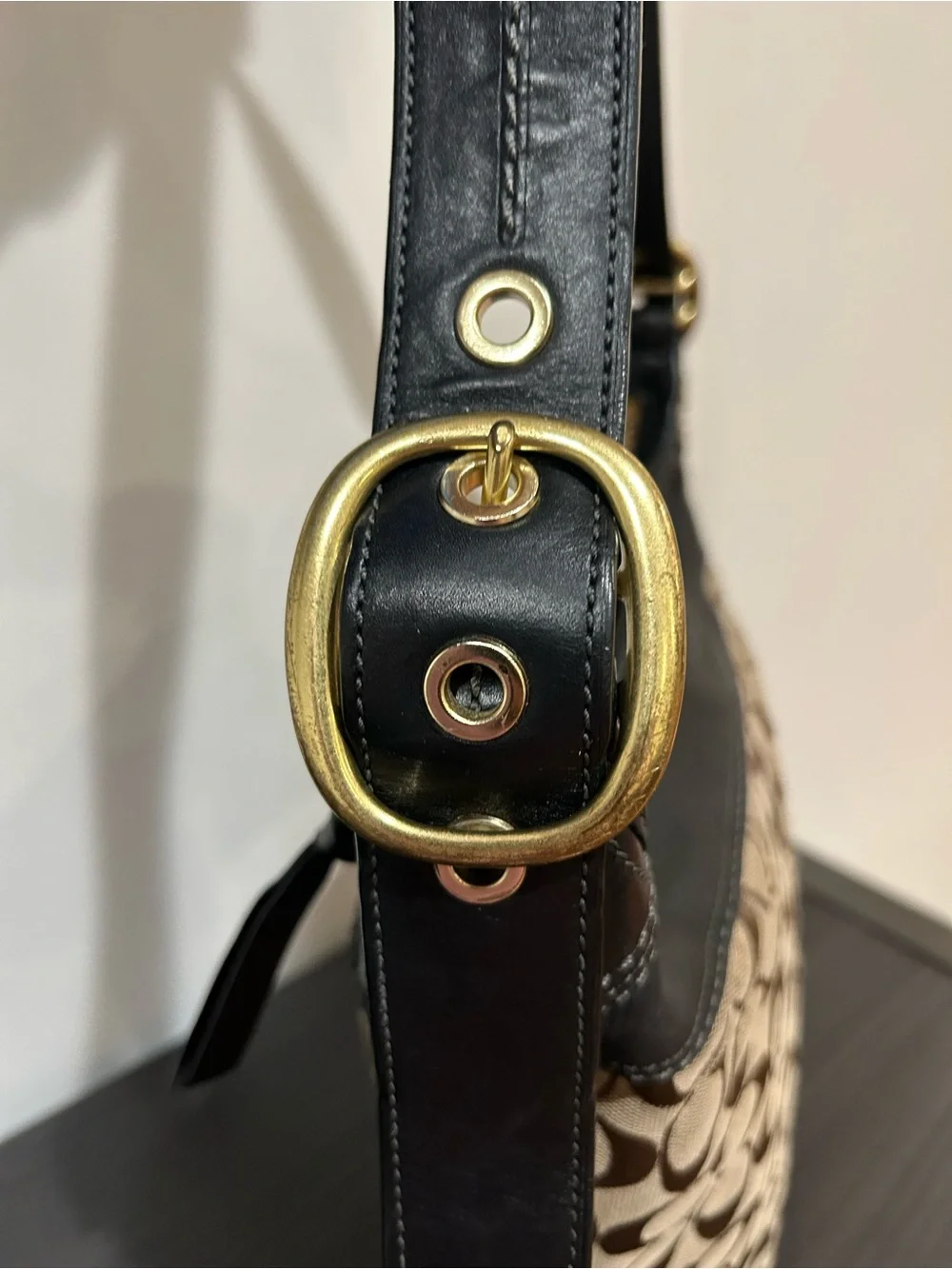 Coach Bleecker Brown Canvas Black Leather Trim Bucket Style#11437 EUC
